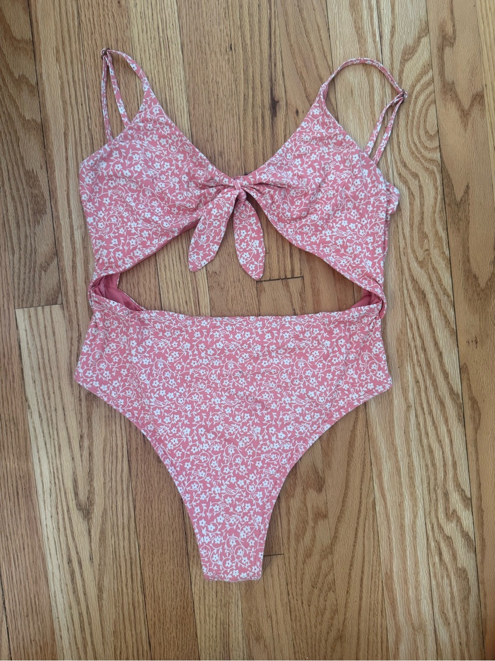 Wrangler X Billabong Pink Floral Tie-Front Cutout One-Piece Swimsuit